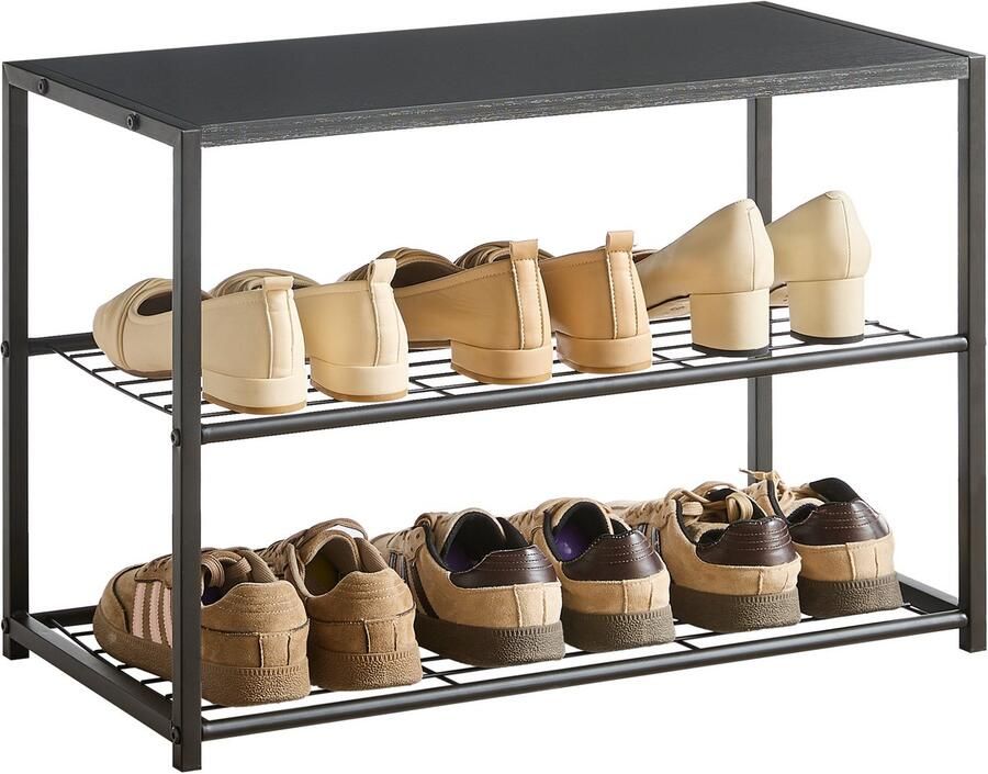 ACAZA Schoenenrek 2 Lagen 6 tot 8 Paar Schoenen Zwart 43 cm x 63 cm x 30 cm schoenenbank schoenenrek zwart schoenenrek metaal