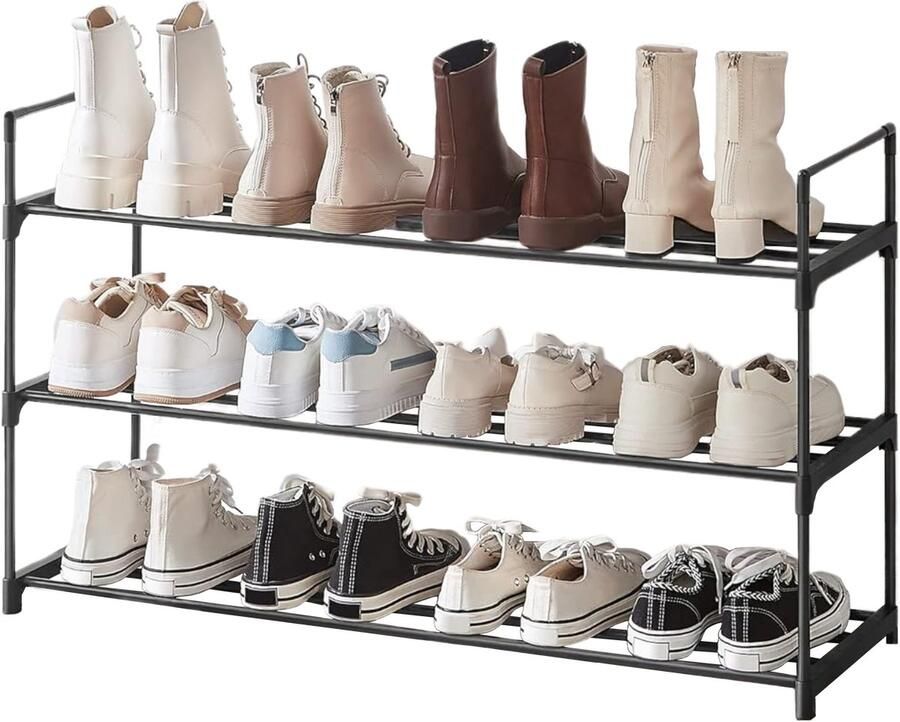 ACAZA Schoenenrek 3 Lagen Voor 12 paar schoenen 92 x 30 x 54 cm Metaal Zwart