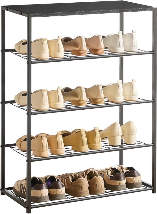 ACAZA Schoenenrek 4 Lagen 12 tot 15 Paar Schoenen Zwart 83 cm x 63 cm x 30 cm schoenenbank schoenenrek zwart schoenenrek metaal