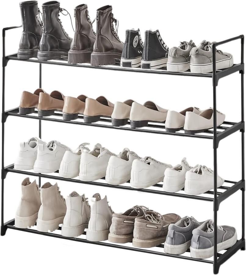 ACAZA Schoenenrek 4 Lagen Voor 15 paar schoenen Metaal Zwart- Schoenenrek Metaal Schoenenrek Zwart -Praktisch Schoenenrek