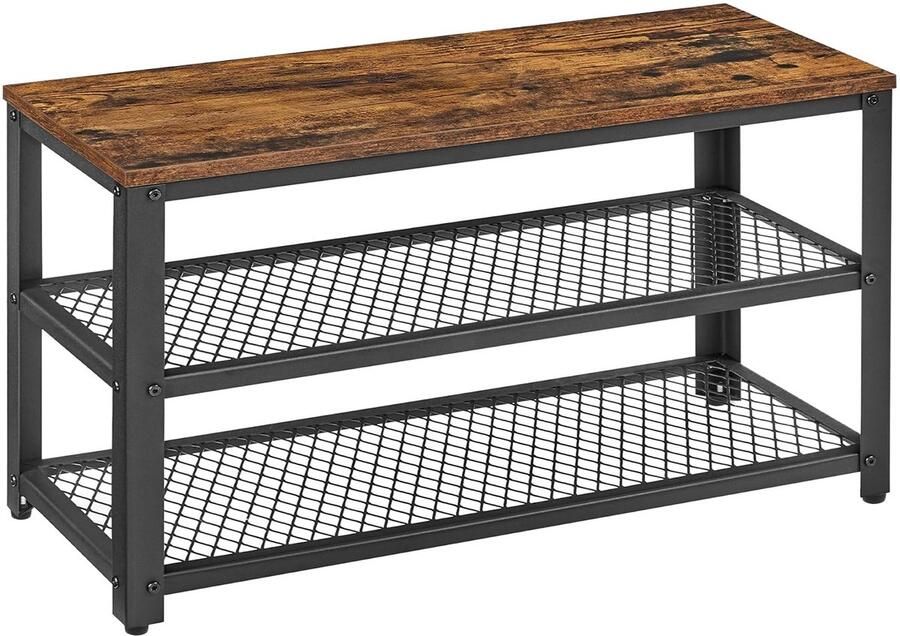 ACAZA Schoenenrek Schoenenbank 90 x 30 x 45 cm Industrieel Design Metaal met Hout Vintage Bruin
