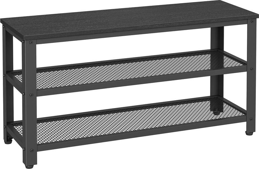 ACAZA Schoenenrek Schoenenbank 90 x 30 x 45 cm Industrieel Design Metaal met Hout Zwart