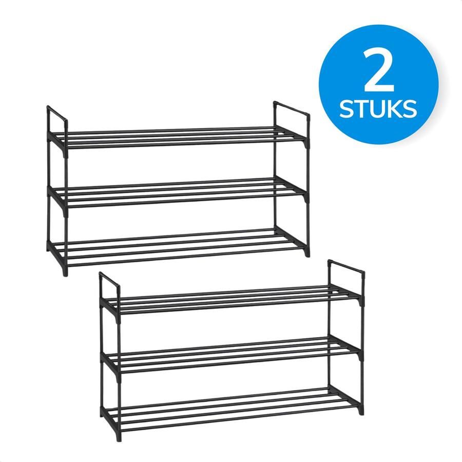 ACAZA Schoenenrek Set van 2 Voor 24-30 paar schoenen Metaal Zwart- Schoenenrek Metaal Schoenenrek Zwart Praktisch Schoenenrek Stapelbaar Schoenenrek