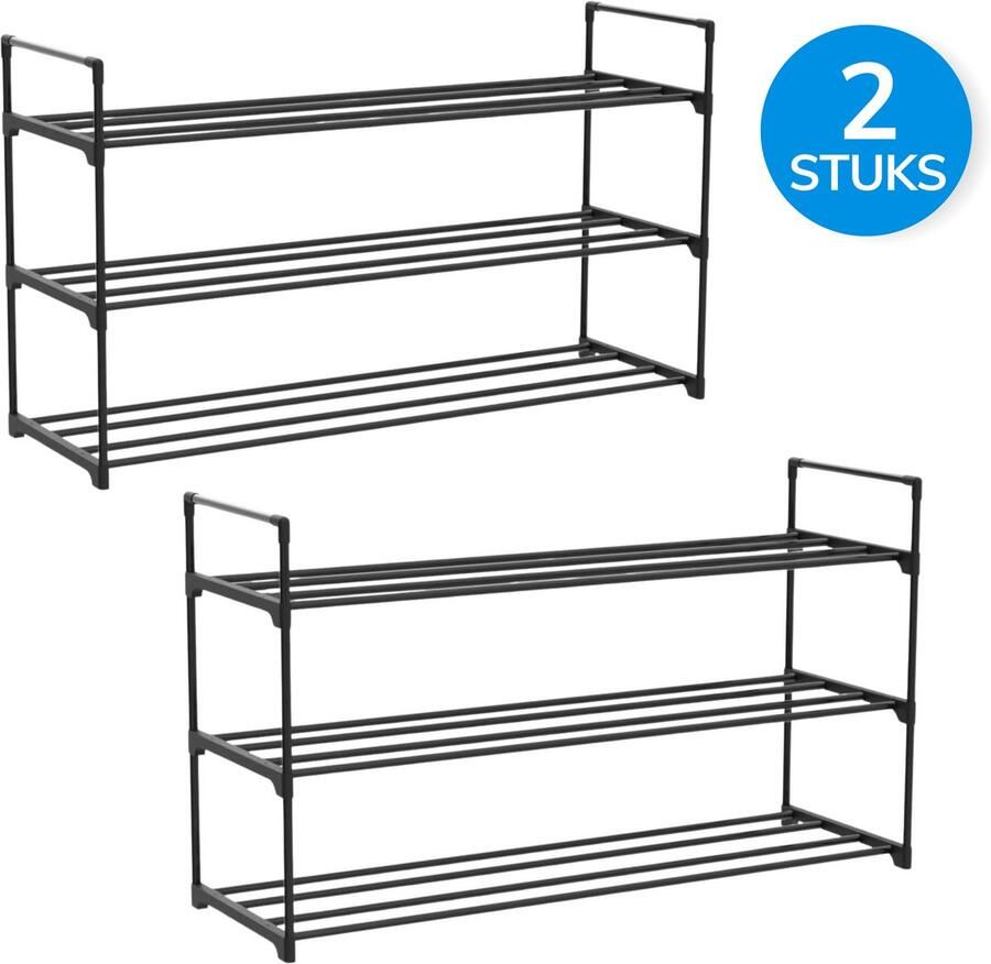 ACAZA Schoenenrek Set van 2 Voor 24-30 paar schoenen Metaal Zwart- Schoenenrek Metaal Schoenenrek Zwart Praktisch Schoenenrek Stapelbaar Schoenenrek - Foto 2