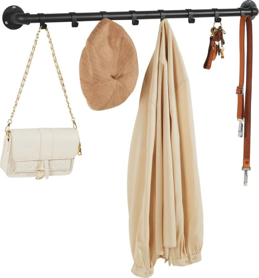 Acaza Industriële Kapstok met 8 Haken hangende Kledinghanger in Staal om Jassen Kleding aan te hangen Metaal Vintage Zwart