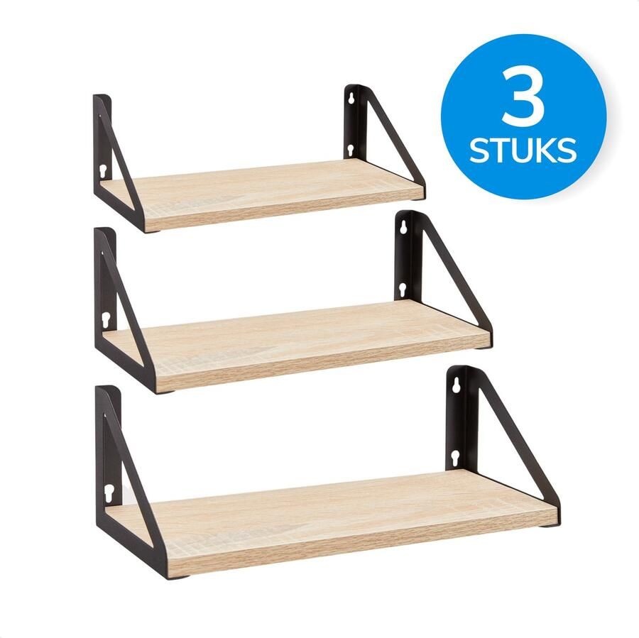 ACAZA Wandplank Set van 3 30 35 40 x 12 x 11 cm Wandrek Boekenrek Boekenplank Wandplank Zwevend Lichte Eik