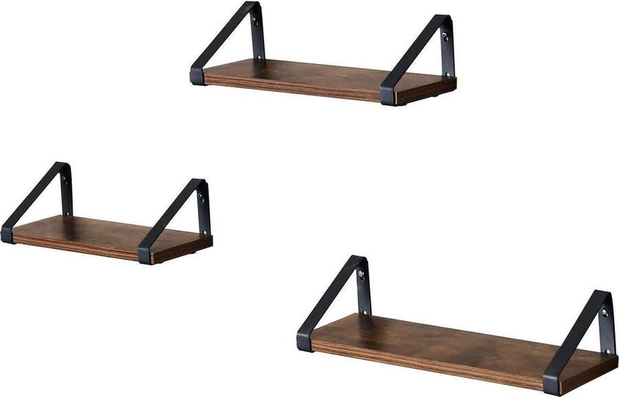 ACAZA Wandplank Set van 3 30 35 40 x 12 x 11 cm Wandrek Boekenrek Boekenplank Wandplank Zwevend Vintage Bruin