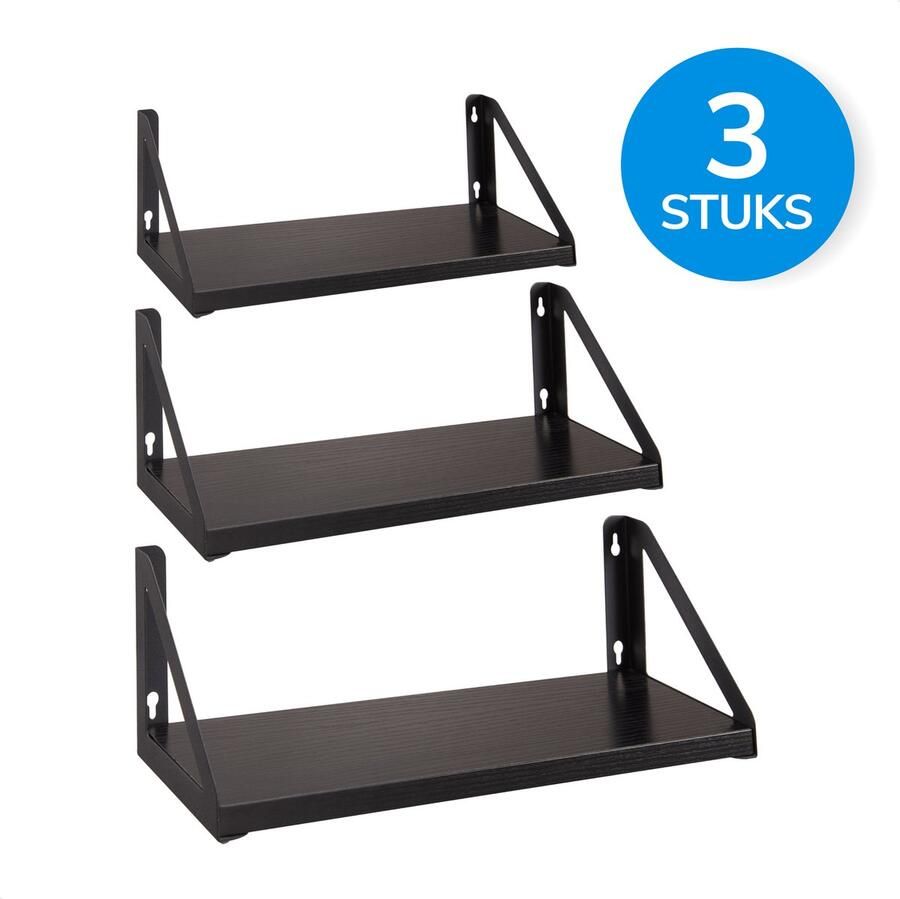 ACAZA Wandplank Set van 3 30 35 40 x 12 x 11 cm Wandrek Boekenrek Boekenplank Wandplank Zwevend Zwart