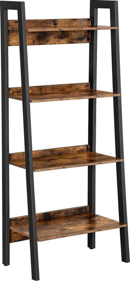 Acaza Boekenkast Boekenplank Ladderrek met 4 niveaus staand metalen frame eenvoudige constructie industrieel vintage bruin-zwart