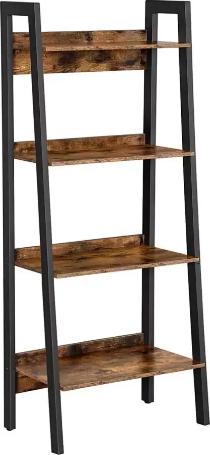 Acaza Boekenkast Boekenplank Ladderrek met 4 niveaus staand metalen frame eenvoudige constructie industrieel vintage bruin-zwart