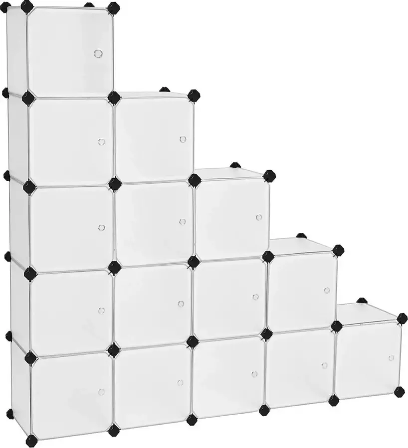 Acaza Boekenkast met 16 modulaire kubussen kast met deuren in witte kunststof