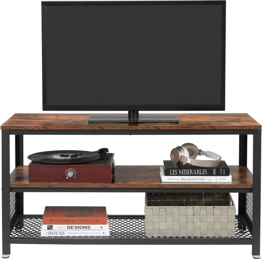 Acaza Dressoir voor Tv-Toestel TV Meubel Kast in Hout en Metaal 100cm Lang Zwart Vintage Bruin