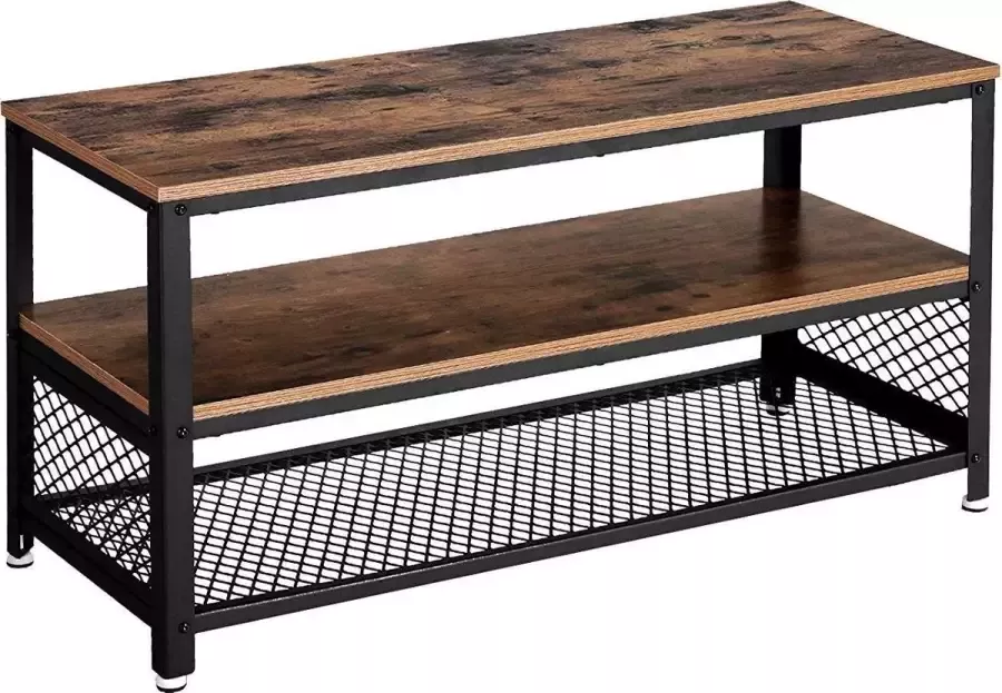 Acaza Dressoir voor Tv-Toestel TV Meubel Kast in Hout en Metaal 100cm Lang Zwart Vintage Bruin