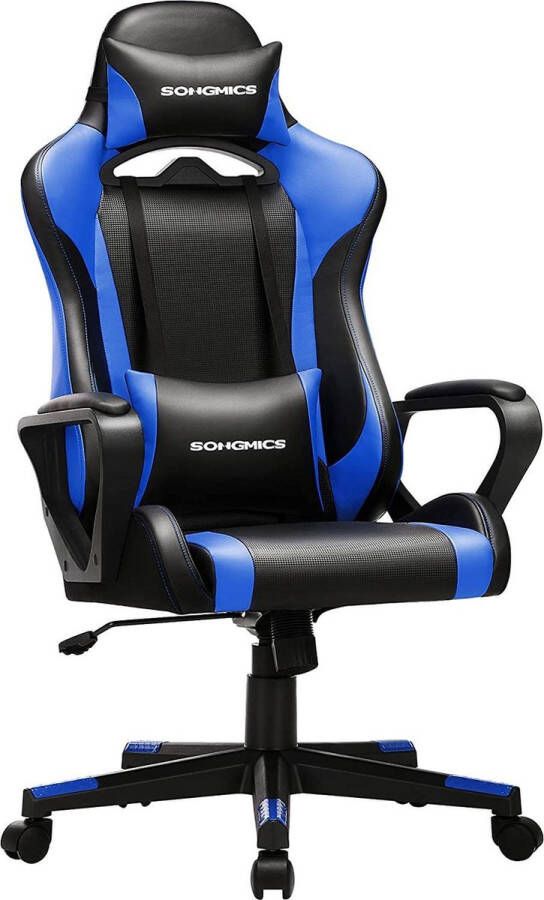 Acaza Gaming Chair Bureaustoel met Voetensteun Gamestoel met Hoofdsteun en Lendenkussen in Hoogte Verstelbaar Ergonomisch Max. Belasting 150 kg Zwart Blauw