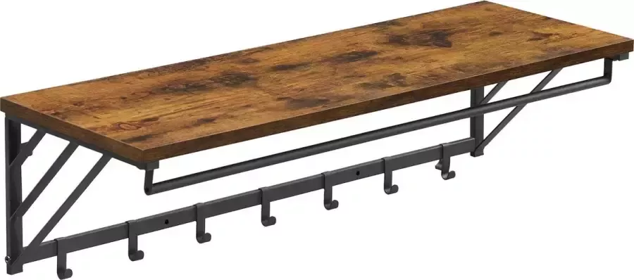 Acaza Hangende Kapstok met Plank voor Planten Sleutels of Sjaals 7 Haken en Bar voor Kledinghangers Industrieel Bruin Zwart