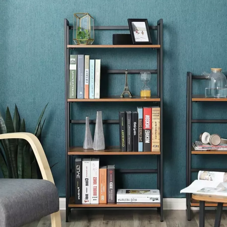 Acaza Houten Boekenrek Inklapbare boekenkast in hout en metaal bruin