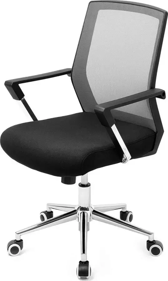Acaza In Hoogte Verstelbare Bureaustoel met Armleuningen Computerstoel op Wieltjes Grijs en Zwart