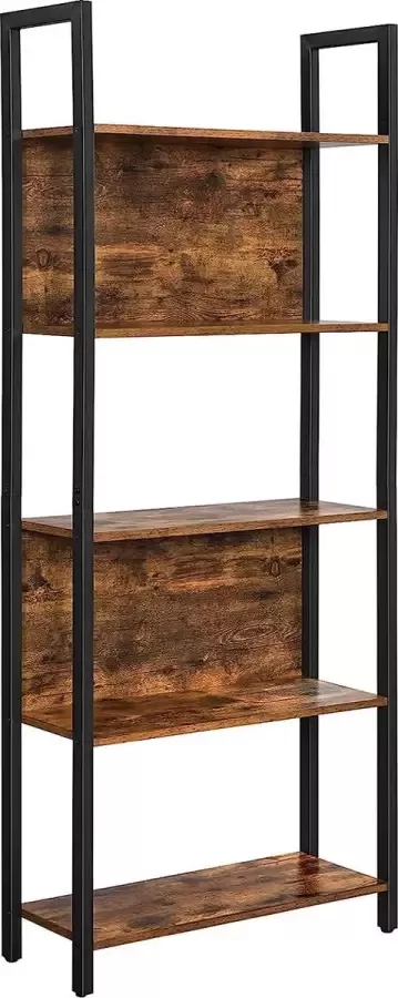 Acaza Industriële Boekenkast met 5 Planken Opbergplank stalen Frame rustiek Bruin en Zwart 62 x 24 x 165 cm