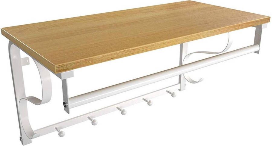 Acaza Kapstok met plank 5 Handige Haken en hoedenplank Eikenhouten look 60x30x31.7 cm