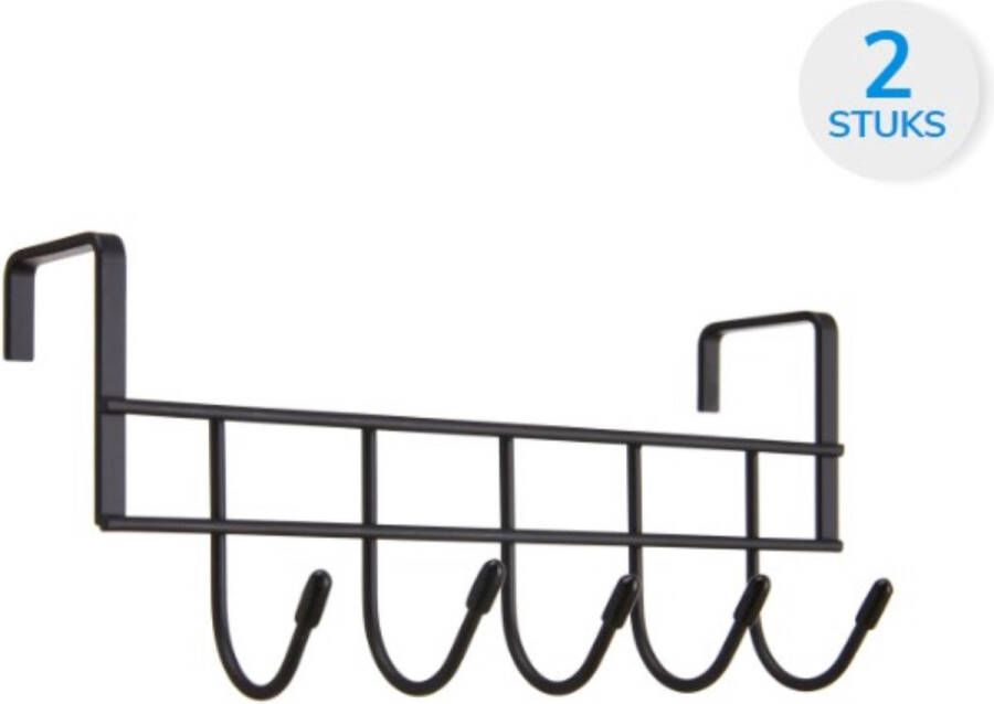 Acaza Kapstok Set van 2 Deurhangers Kapstokken voor Handdoek en Kleding Metaal Zwart - Foto 3