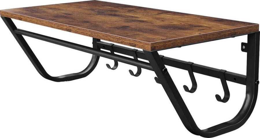 ACAZA Kapstok Wandkapstok Kapstok Hangend 60 x 30 x 20 cm 5 Haken met Plank en Kledingstang Vintage Bruin - Foto 2