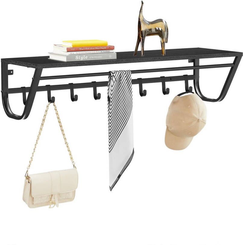 ACAZA Kapstok Wandkapstok Kapstok Hangend 90 x 30 x 20 cm 7 Haken met Plank en Kledingstang Vintage Bruin
