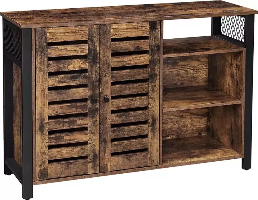 Acaza Kast Dressoir met 2 deuren verstelbare planken voor eetkamer woonkamer keuken 114 x 33 x 75 cm industrieel ontwerp vintage bruin-zwart