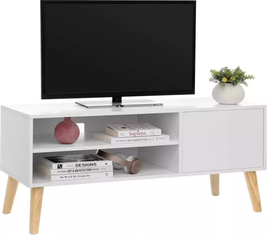 Acaza Laag TV-meubel in Scandinavische Stijl TV Kast voor Televisie Gameconsole Radio Wit