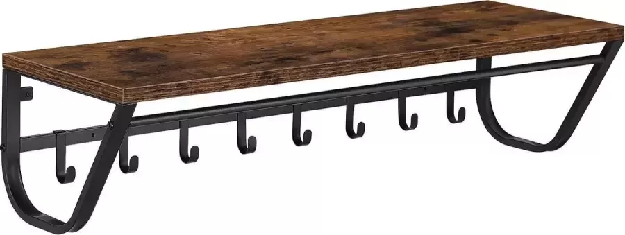 ACAZA Kapstok Wandkapstok Kapstok Hangend 90 x 30 x 20 cm 7 Haken met Plank en Kledingstang Vintage Bruin - Foto 2