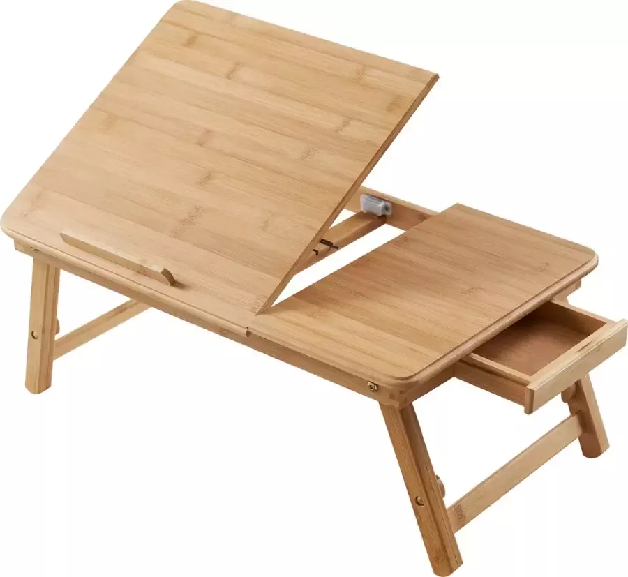 Acaza Laptoftafel Monitorstandaard met Lade in Hoogte verstelbaar 22 tot 29 cm Bamboe Hout