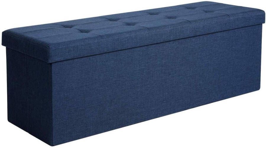 Acaza Marineblauwe Poef met opbergruimte Hocker Deksel met Chesterfield Patroon 120 Liter 110 x 38 cm