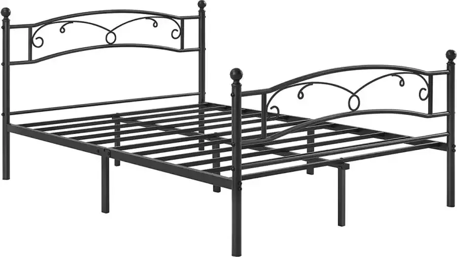 Acaza Metalen Tweepersoonsbed Tweepersoonsbedframe voor Matras 140 cm x 190 cm Gastenbed voor volwassenen tieners Eenvoudig te monteren Zwart
