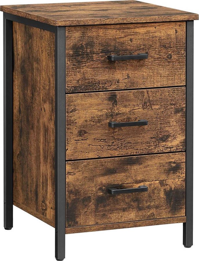 Acaza Nachtkastje met 3 Laden Bijzettafel voor in Slaapkamer en Woonkamer Industrieel Ontwerp Vintage Bruin