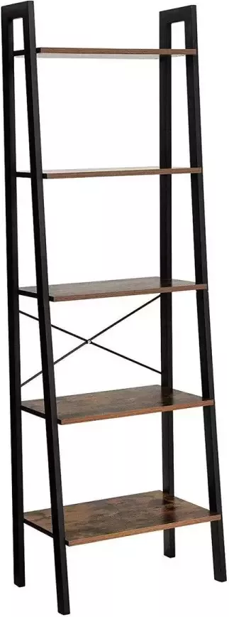 ACAZA Rustiek Rek met 5 Opbergplanken voor Decoratie en Boeken Landelijke boekenkast Zwart en Vintage Bruin - Foto 1