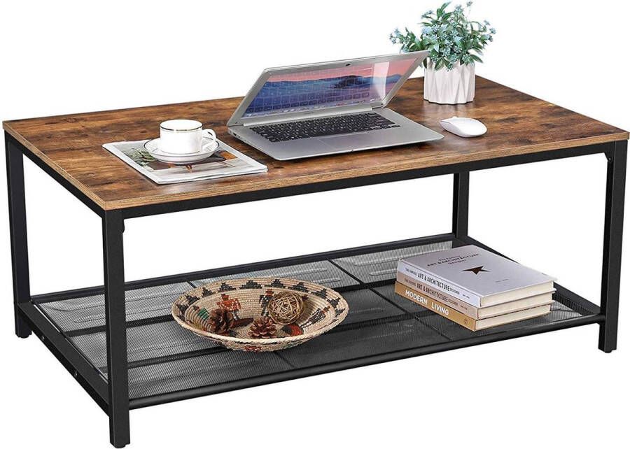 Acaza Salontafel Industrieel 106 x 60 x 45 cm Met fijnmazig rooster- Vintage Bruin Zwart Salon tafel