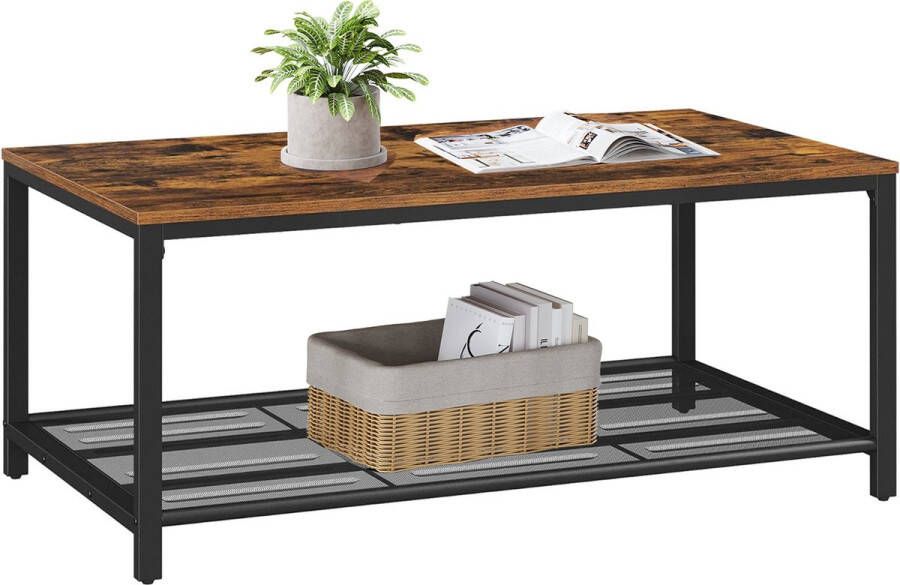 Acaza Salontafel Industrieel 106 x 60 x 45 cm Met fijnmazig rooster- Vintage Bruin Zwart Salon tafel