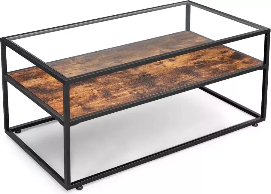 Acaza Salontafel met Glazen Oppervlak Industrieel Ontwerp Vintage Bruin Zwart