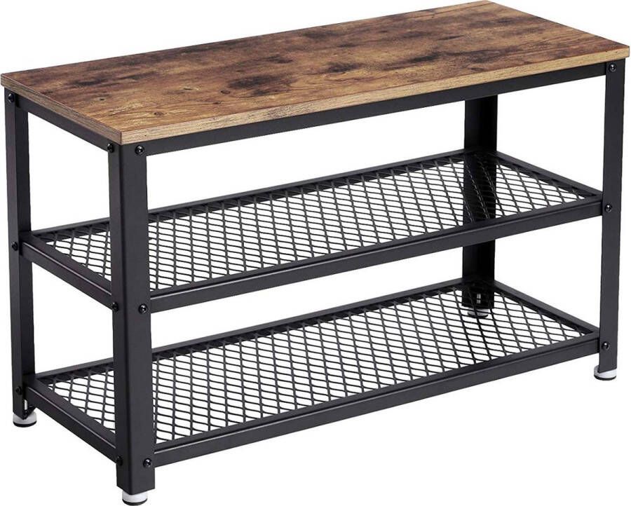ACAZA Schoenenrek Schoenenbank 73 x 30 x 45 cm Industrieel Design Metaal met Hout Vintage Bruin