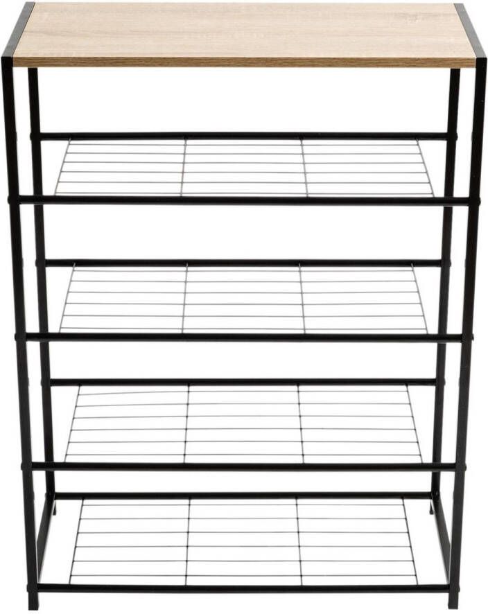 ACAZA Schoenenrek 4 Lagen 12 tot 15 Paar Schoenen Zwart Lichte Eik Kleur 83 cm x 63 cm x 30 cm schoenenbank schoenenrek zwart schoenenrek metaal - Foto 2