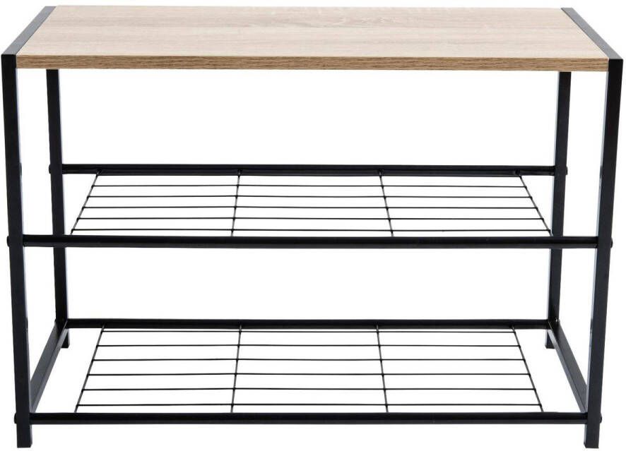 ACAZA Schoenenrek 2 Lagen 6 tot 8 Paar Schoenen Zwart Lichte Eik Kleur 43 cm x 63 cm x 30 cm schoenenbank schoenenrek zwart schoenenrek metaal - Foto 3