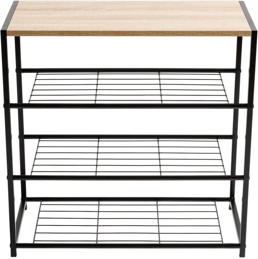 ACAZA Schoenenrek 3 Lagen 9 Paar Schoenen Zwart Lichte Eik Kleur 63 cm x 63 cm x 30 cm schoenenbank schoenenrek zwart schoenenrek metaal - Foto 2