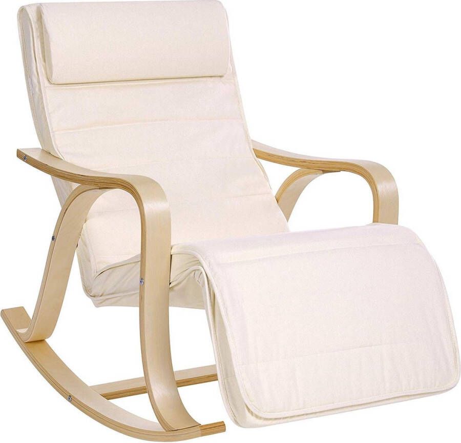 Acaza Schommelstoel Met Voetensteun en Zijzakje in Zweedse Stijl Verstelbare Ligstoel – Relaxing Chair – Linnen – Beige