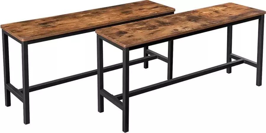 Acaza Set van 2 Houten Lange Eettafelbanken Keuken Banken voor de Eettafel 108 x 32 5 x 50 cm met Stevig Ijzeren Frame Industrieel Ontwerp Eetbank in Walnoot Donker Bruin