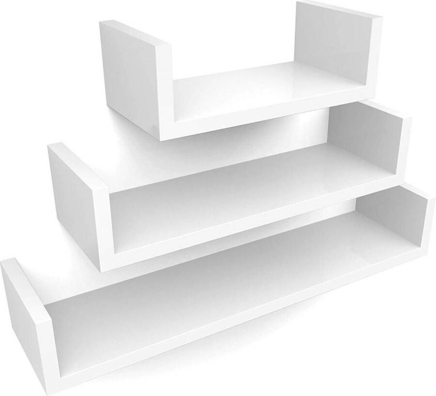 Acaza Set van 3 Boekenplanken U-vormige Wandplank Glanzend Wit - Foto 1