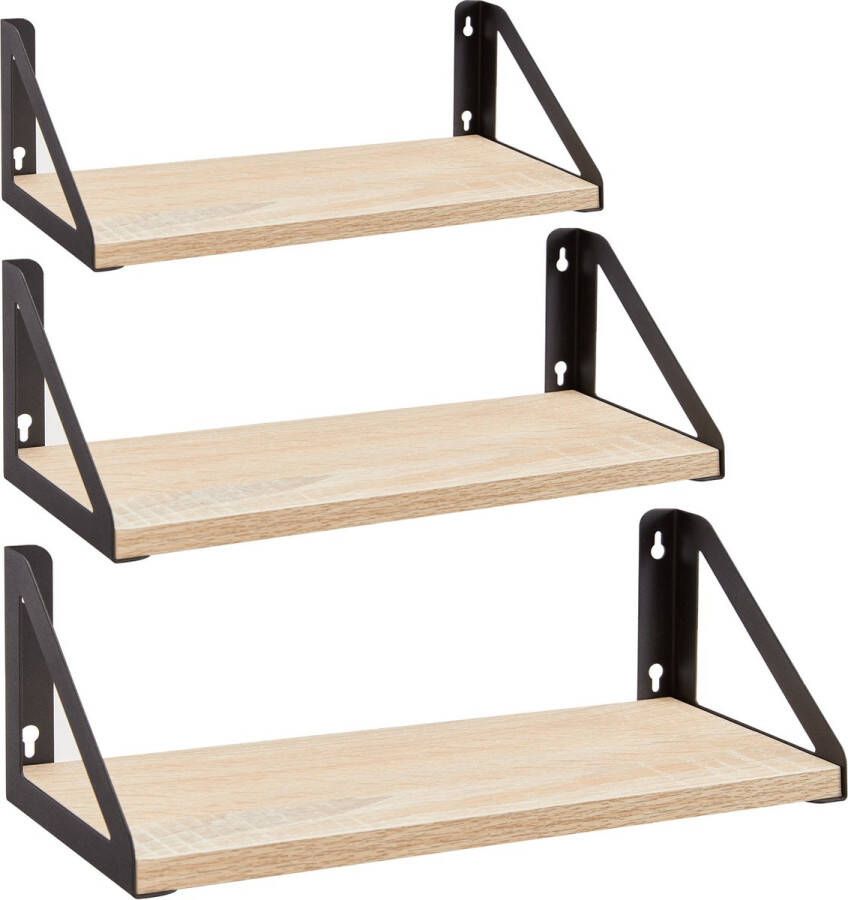 Acaza Set van 3 Wandplanken Zwevende Plank 30 35 40 x 12 x 11 Lichte Eik