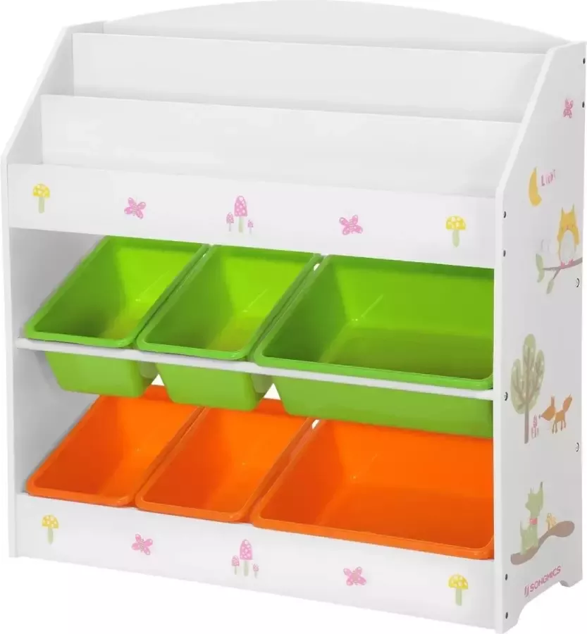 Acaza Speelgoedorganizer boekenkast voor kinderkamer boekenlank met 6 bakken wit natuurmotief