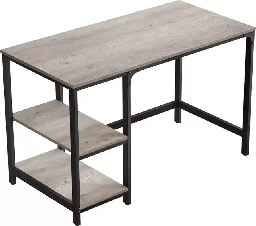 Acaza Stevig Bureau Computertafel met extra schappen Kantoormeubel van 120x60x75 cm Industriële look Zwart Metaal Greige Hout
