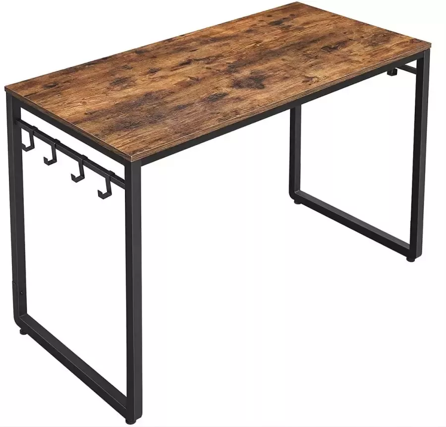 Acaza Stevig Bureau kantoor tafel met 8 haken 120 cm Lang voor studeerkamer thuiskantoor metaal industrieel ontwerp vintage bruin zwart