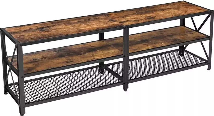 Acaza TV Kast TV Meubel Lowboard voor TV's tot 60 inch stalen frame televisie Lage Kast Vintage bruin-zwart