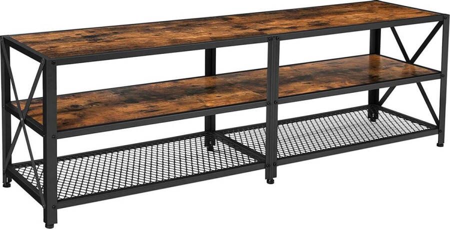 Acaza TV Kast TV-tafel Lowboard voor TV's tot 70 inch TV Meubel met Niveaus stalen Frame vintage Bruin Zwart